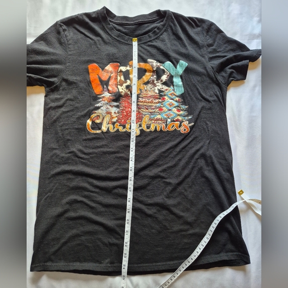 Black “Merry Christmas” Graphic Tee | Western Aztec Print | Fits M/L - Picture 4 of 4